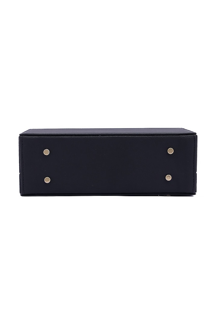 Black Vegan Leather Japanese Beads & Thread Embroidered Handcrafted Clutch by Gonecase Accessories at Pernia's Pop Up Shop