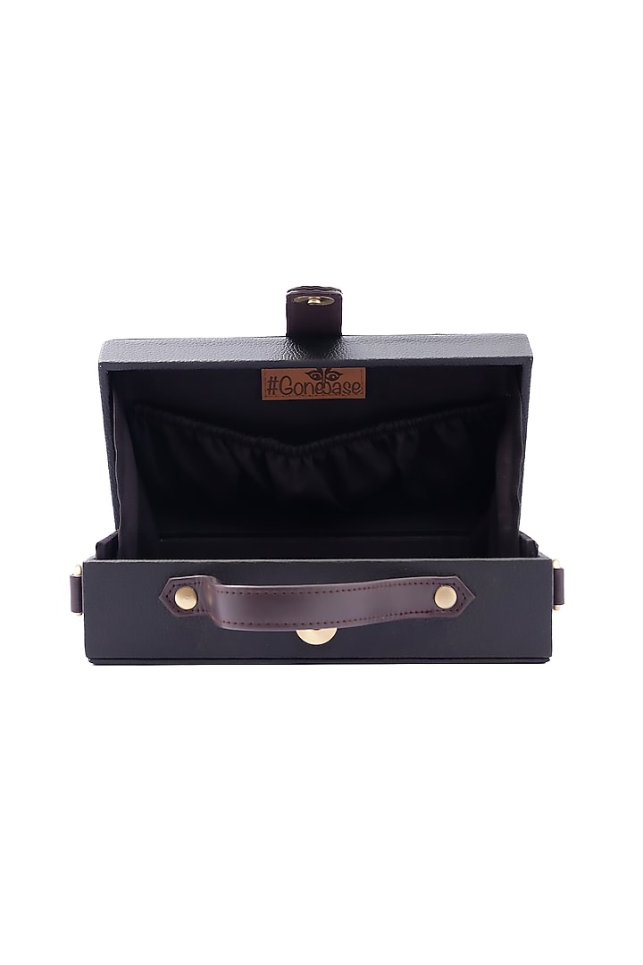 Black Vegan Leather Japanese Beads & Thread Embroidered Handcrafted Clutch by Gonecase Accessories at Pernia's Pop Up Shop