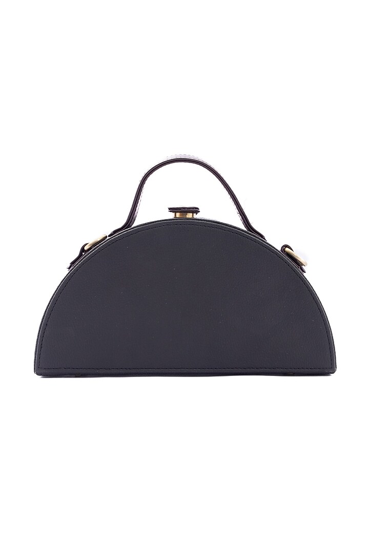 Black Vegan Leather Japanese Beads & Thread Embroidered Half Round Clutch by Gonecase Accessories at Pernia's Pop Up Shop
