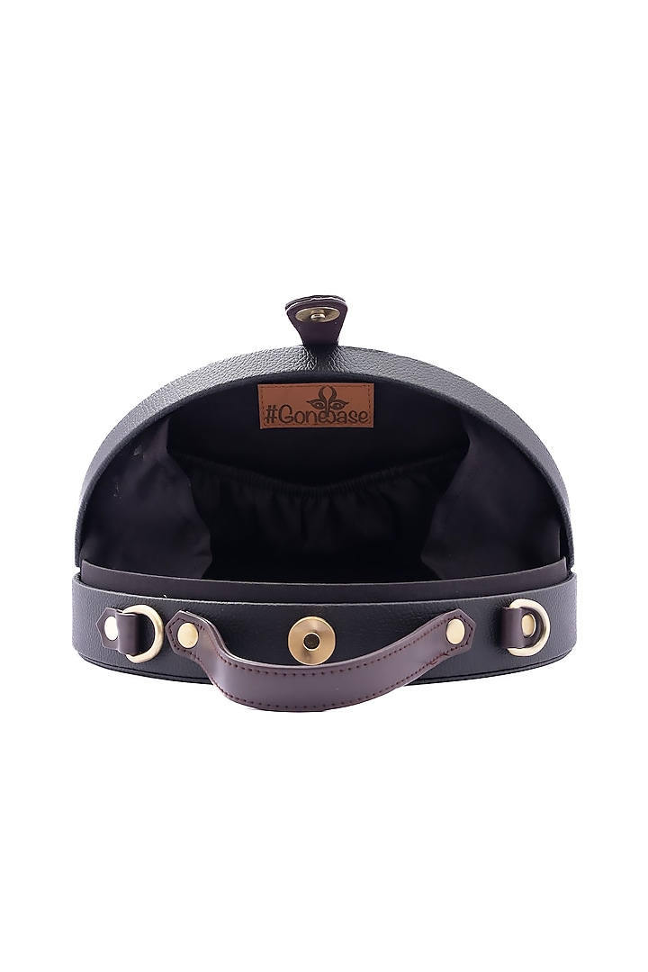 Black Vegan Leather Japanese Beads & Thread Embroidered Half Round Clutch by Gonecase Accessories at Pernia's Pop Up Shop