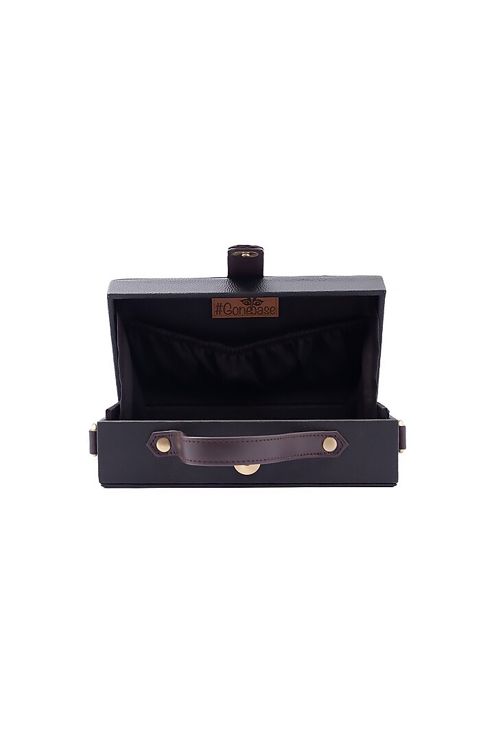 Black Vegan Leather Japanese Beads & Thread Embroidered Clutch by Gonecase Accessories at Pernia's Pop Up Shop