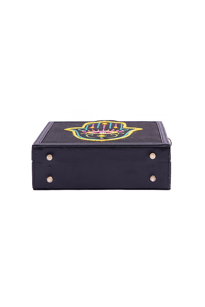 Black Vegan Leather Japanese Beads & Thread Embroidered Briefcase Clutch by Gonecase Accessories at Pernia's Pop Up Shop