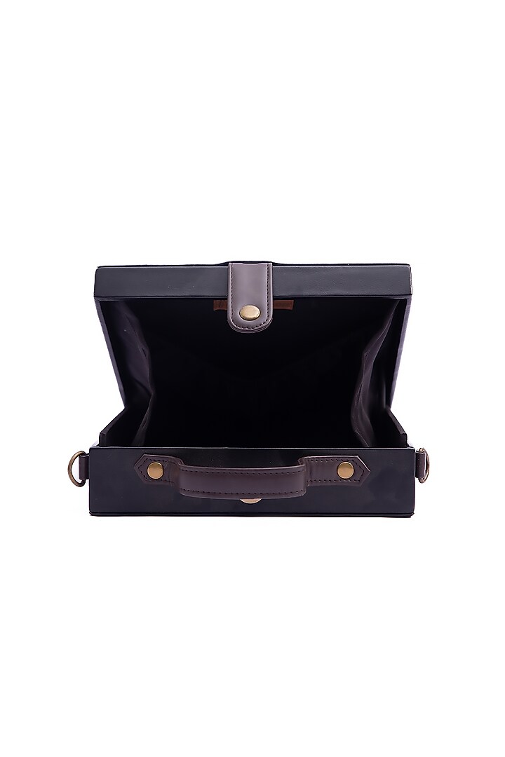 Black Vegan Leather Japanese Beads & Thread Embroidered Briefcase Clutch by Gonecase Accessories at Pernia's Pop Up Shop