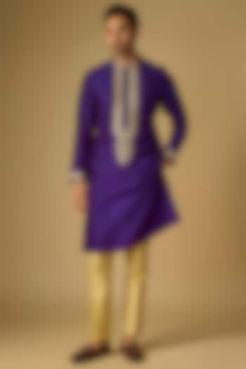 Purple Tussar Silk Gota Embroidered Kurta Set by Gopi Vaid Men at Pernia's Pop Up Shop