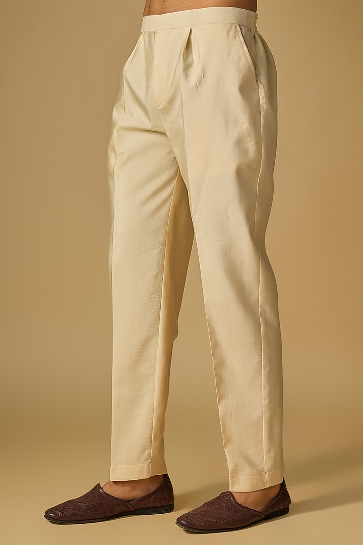Ivory Tussar Silk Gota Embroidered Kurta Set by Gopi Vaid Men at Pernia's Pop Up Shop