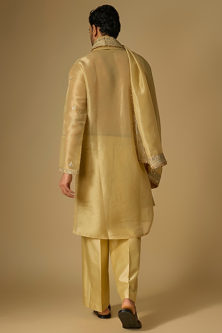 Gold Tissue Organza Marodi Work Kurta Set by Gopi Vaid Men at Pernia's Pop Up Shop