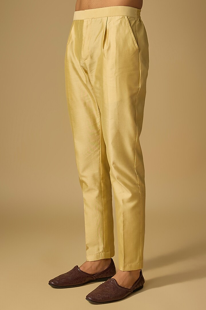 Rani Pink Tussar Silk Gota Embroidered Kurta Set by Gopi Vaid Men at Pernia's Pop Up Shop