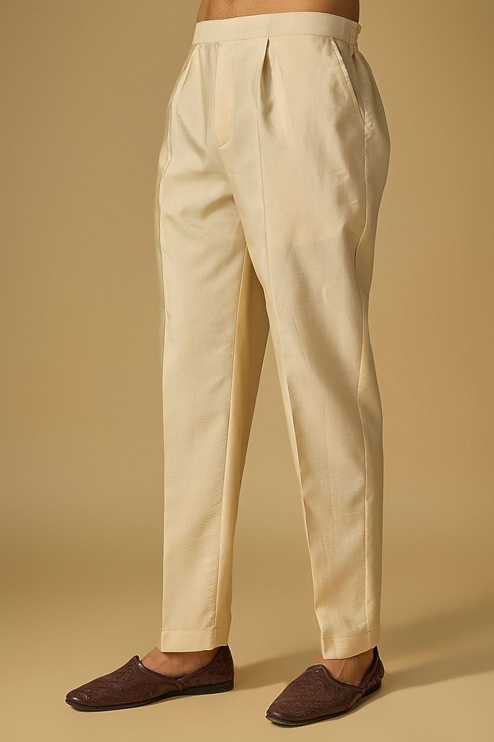 Ivory Tussar Silk Marodi Embroidered Bundi Jacket Set by Gopi Vaid Men at Pernia's Pop Up Shop
