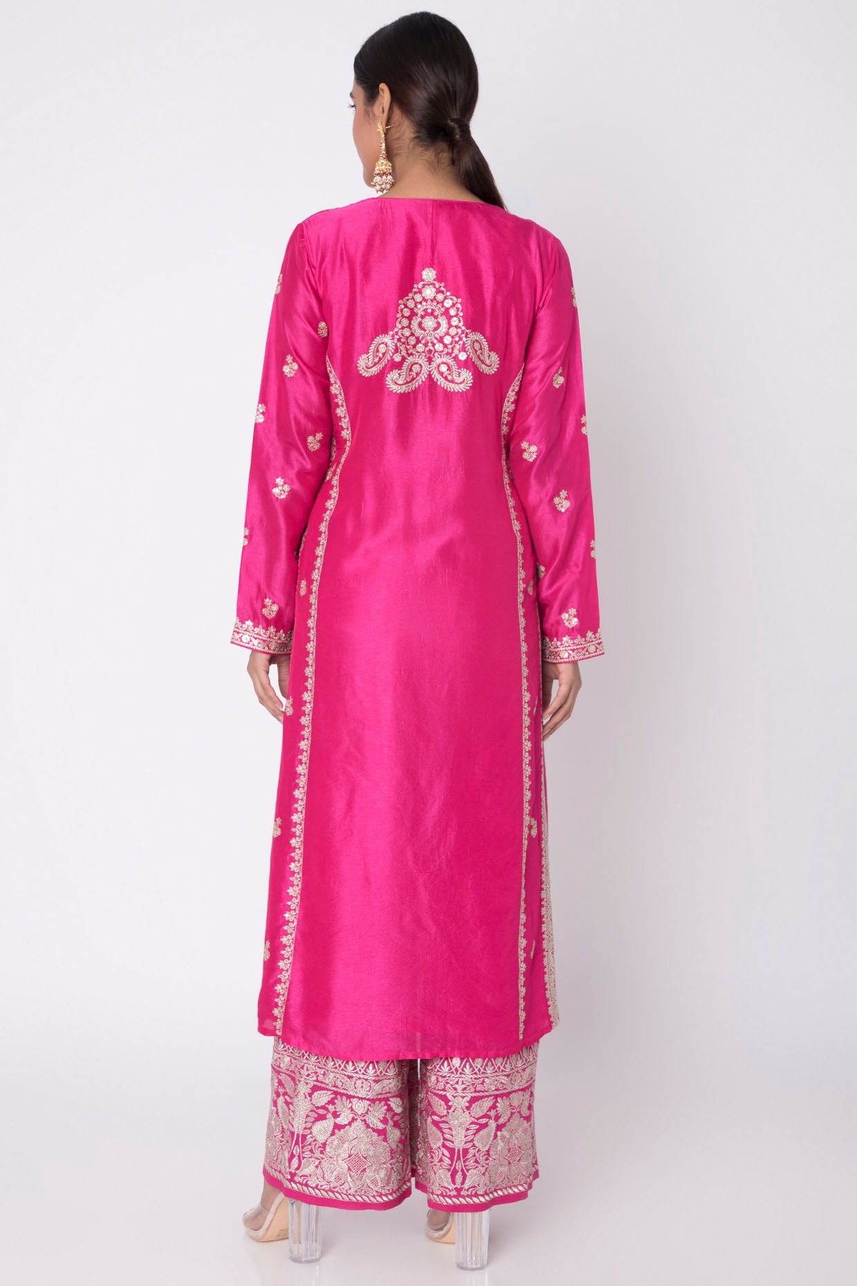 Get Rani Pink Floral Printed Double Layer Kurta at ₹ 1299 | LBB Shop