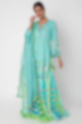 Blue & Green Embroidered Sharara Set by GOPI VAID