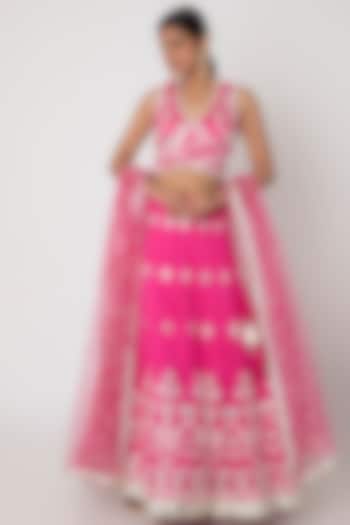 Rani Pink Embroidered Wedding Lehenga Set by GOPI VAID at Pernia's Pop Up Shop