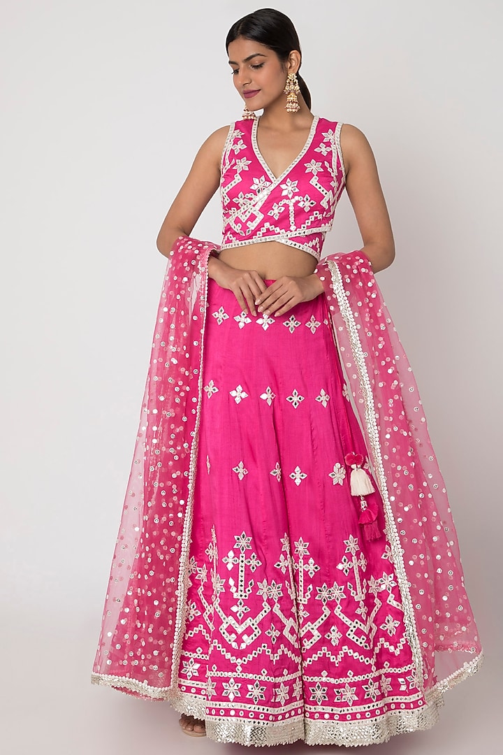 Rani Pink Embroidered Wedding Lehenga Set by GOPI VAID at Pernia's Pop Up Shop
