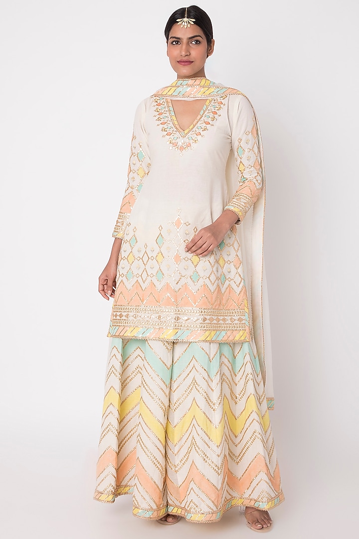 White Hand Embroidered Wedding Sharara Set by GOPI VAID at Pernia's Pop Up Shop