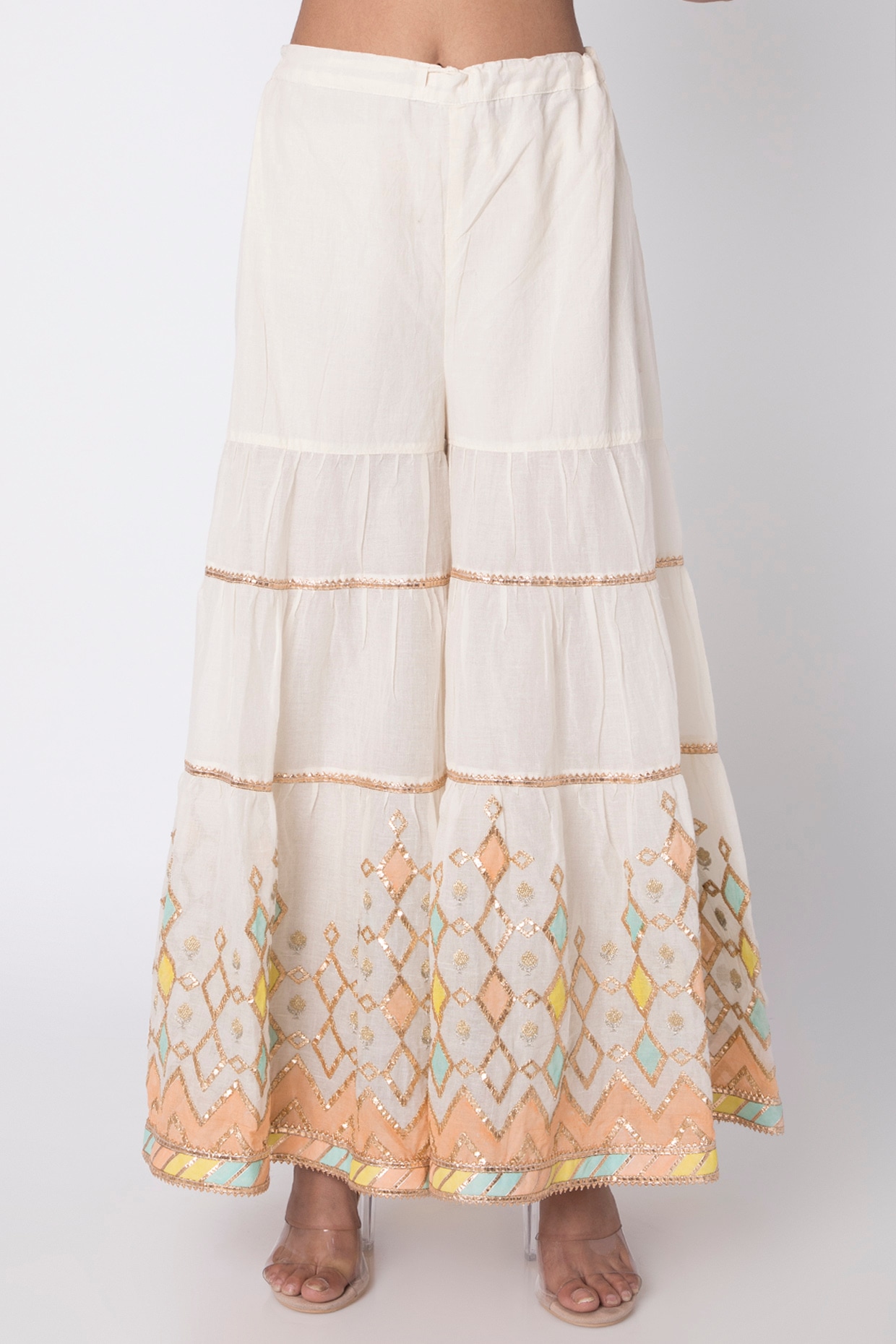 Buy Off White Cotton Sharara Pants For Women by Mandira Wirk Online at Aza  Fashions.
