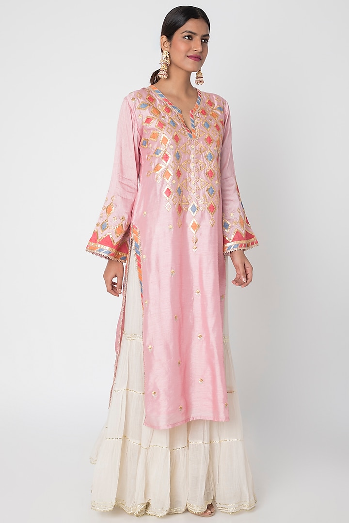 Pink Chanderi Thread Embroidered Tunic by GOPI VAID at Pernia's Pop Up Shop