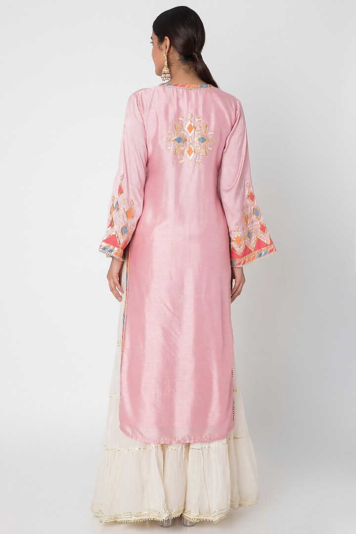 Pink Chanderi Thread Embroidered Tunic by GOPI VAID at Pernia's Pop Up Shop
