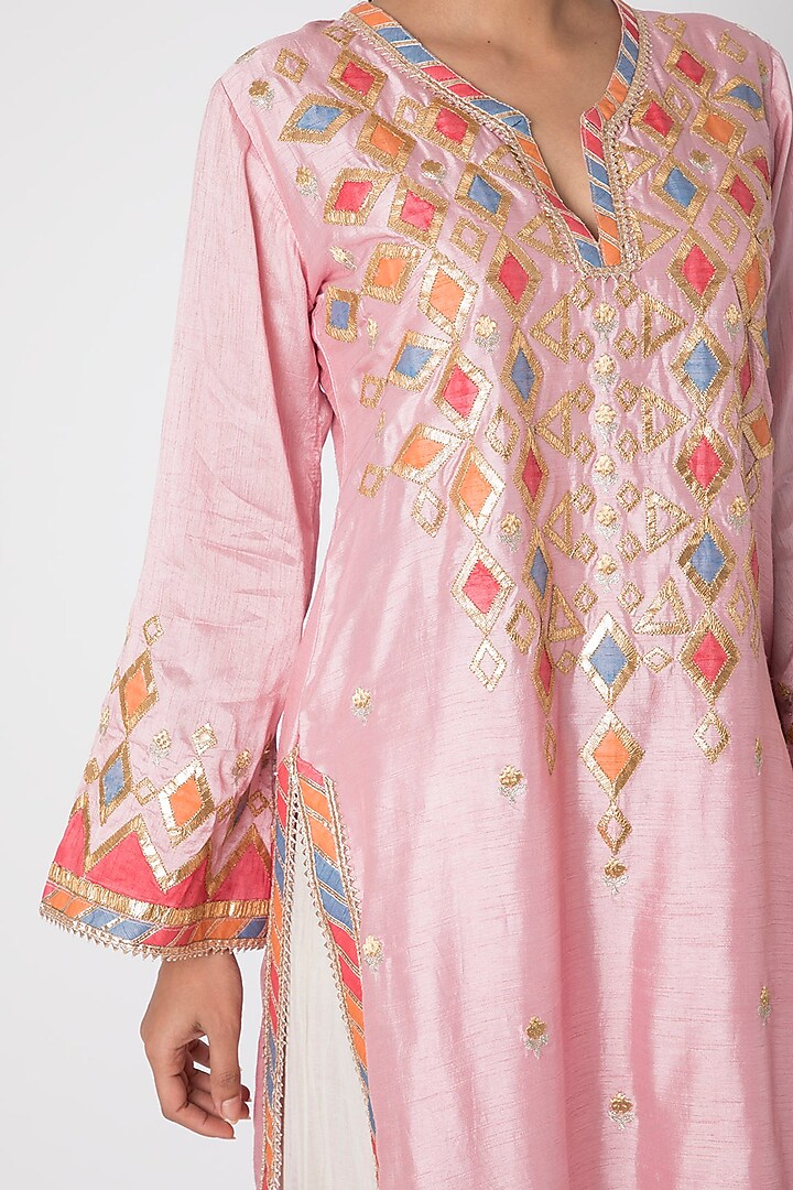 Pink Chanderi Thread Embroidered Tunic by GOPI VAID at Pernia's Pop Up Shop