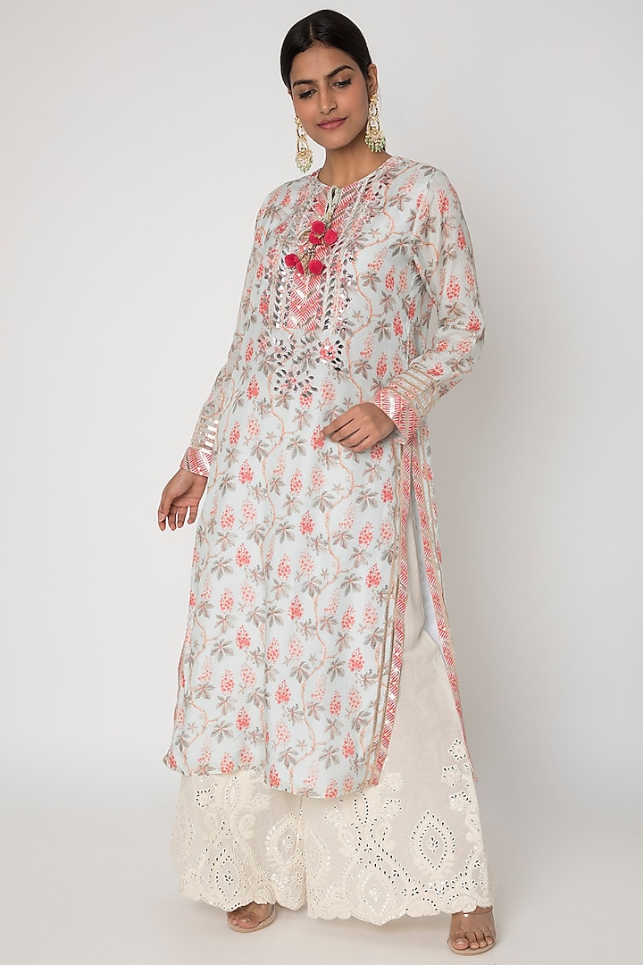 Powder Blue Embroidered Tunic by GOPI VAID