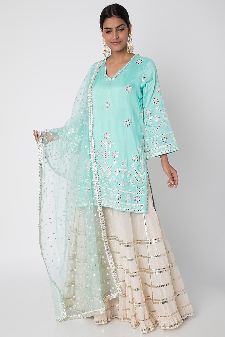 Turquoise Embroidered Sharara Set by GOPI VAID