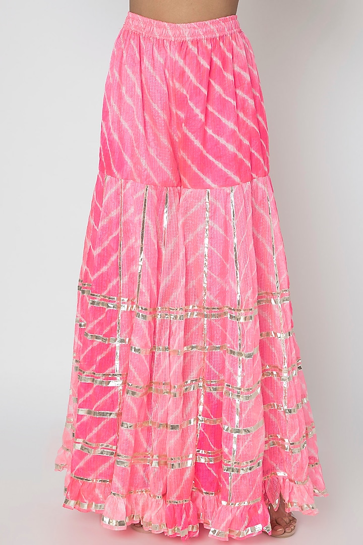 White & Pink Embroidered Leheriya Party Wear Sharara Set by GOPI VAID at Pernia's Pop Up Shop