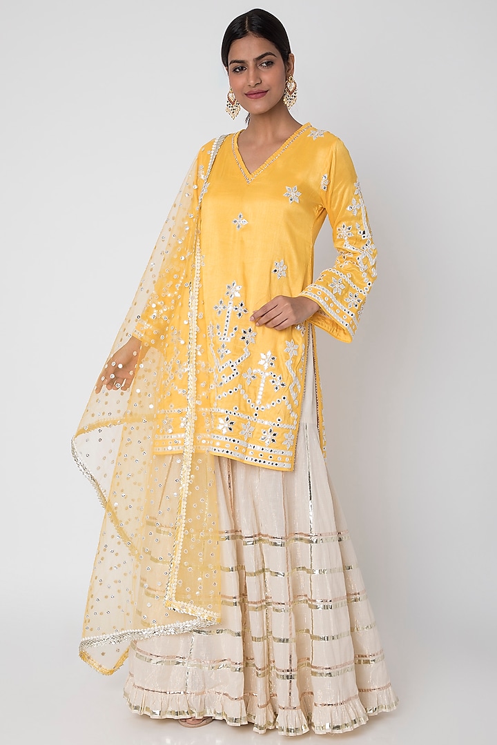 Yellow Resham Embroidered Sharara Set by GOPI VAID