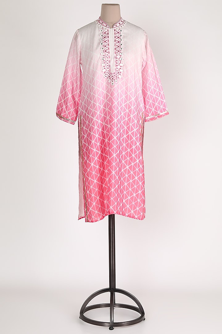White & Pink Shaded Tunic by GOPI VAID at Pernia's Pop Up Shop