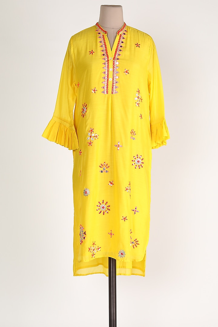 Yellow Tunic With 3/4th Sleeves by GOPI VAID at Pernia's Pop Up Shop