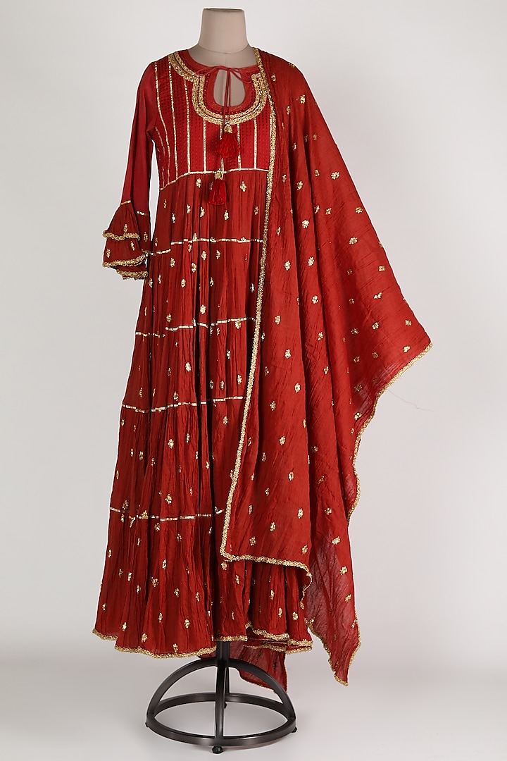 Maroon Wedding Anarkali Set by GOPI VAID at Pernia's Pop Up Shop