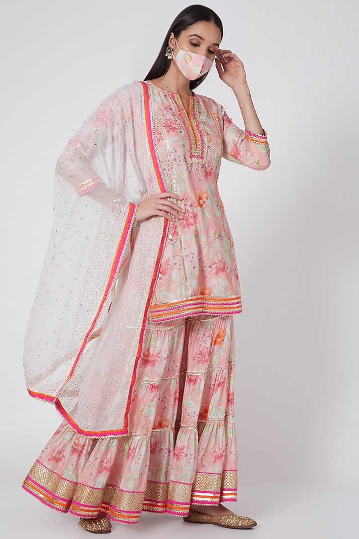 Pink Floral Printed Sharara Set by GOPI VAID at Pernia's Pop Up Shop