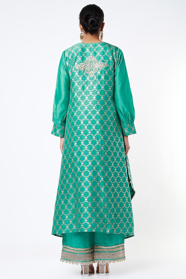 Medium Turquoise Embroidered Kaftan Set by GOPI VAID at Pernia's Pop Up Shop