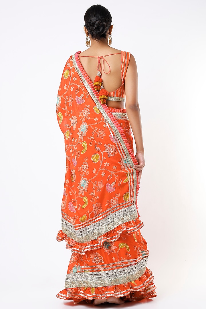 Bright Orange Embroidered Wedding Saree Set by GOPI VAID at Pernia's Pop Up Shop