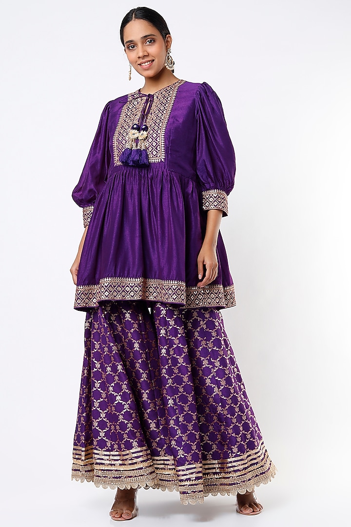 Purple Embroidered Gharara Set by GOPI VAID at Pernia's Pop Up Shop