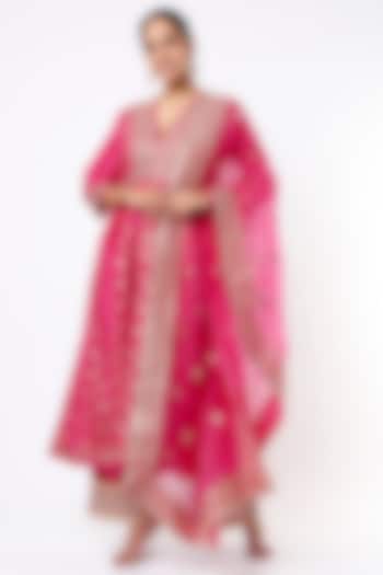 Rani Pink Embroidered Anarkali Set by GOPI VAID