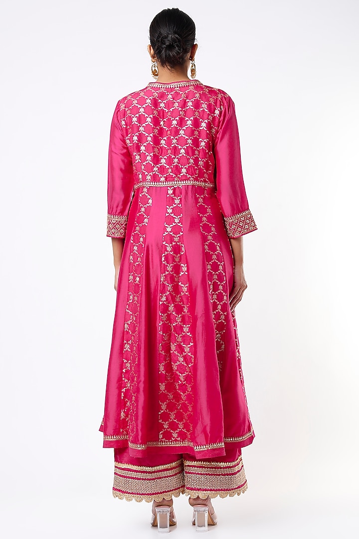 Rani Pink Embroidered Wedding Anarkali Set by GOPI VAID at Pernia's Pop Up Shop
