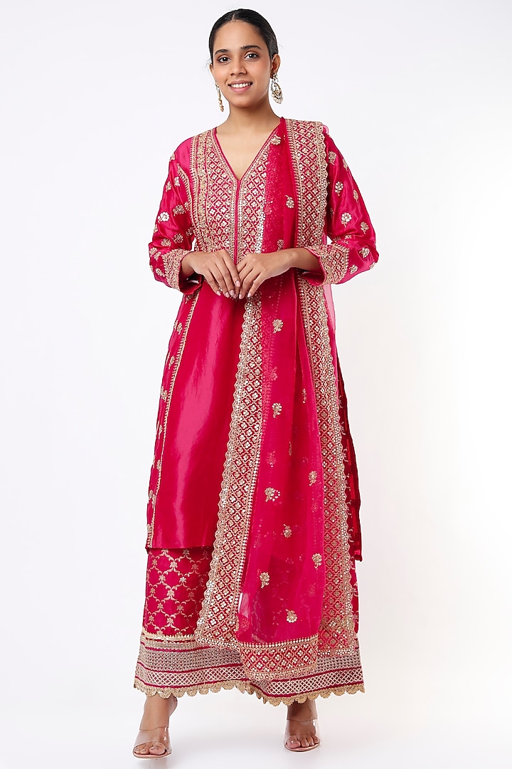 Rani Pink Cotton Silk Kurta Set by GOPI VAID