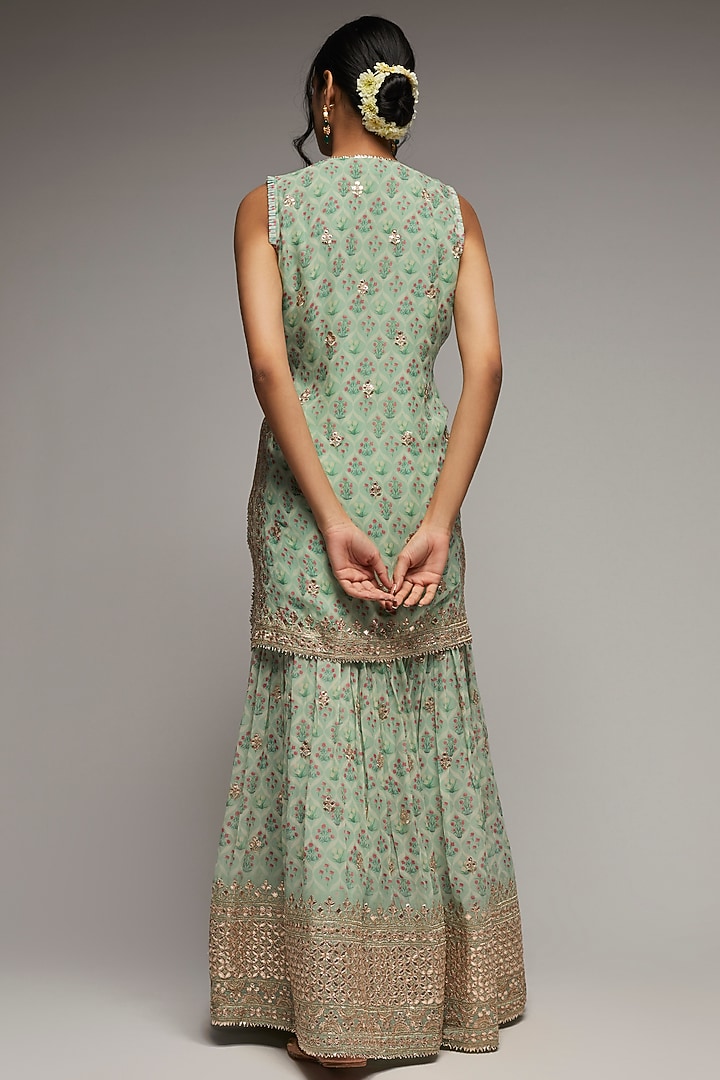 Turquoise Georgette Wedding Sharara Set by GOPI VAID at Pernia's Pop Up Shop