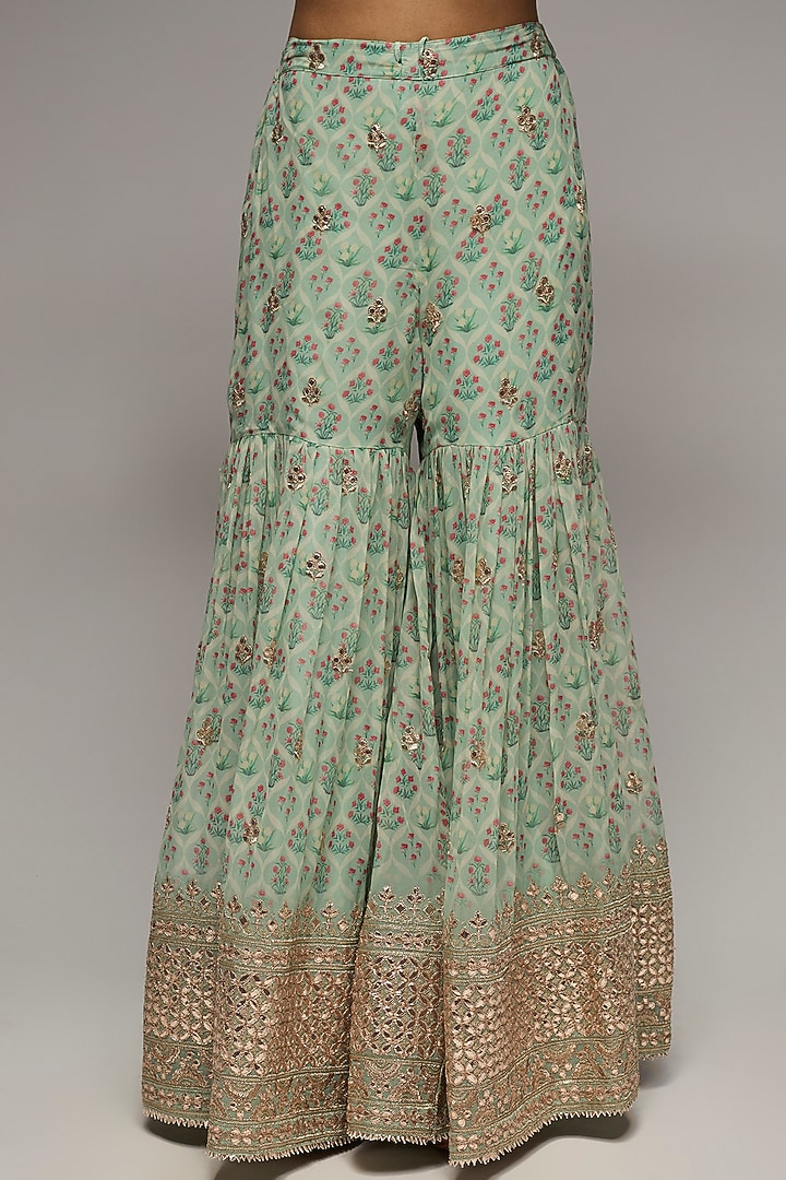 Turquoise Georgette Wedding Sharara Set by GOPI VAID at Pernia's Pop Up Shop