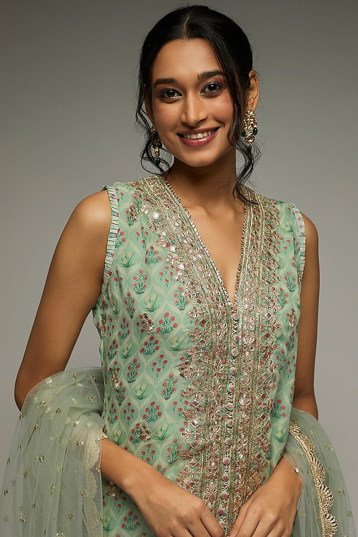 Turquoise Georgette Wedding Sharara Set by GOPI VAID at Pernia's Pop Up Shop