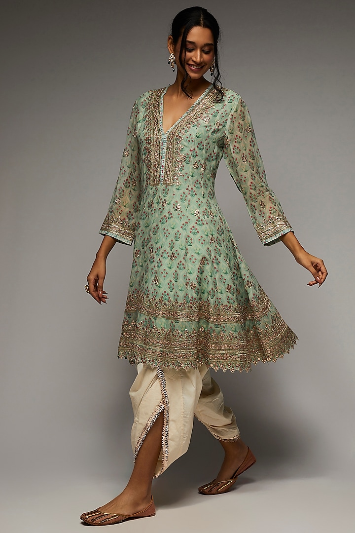 Mint Green Embroidered Tunic Set by GOPI VAID at Pernia's Pop Up Shop