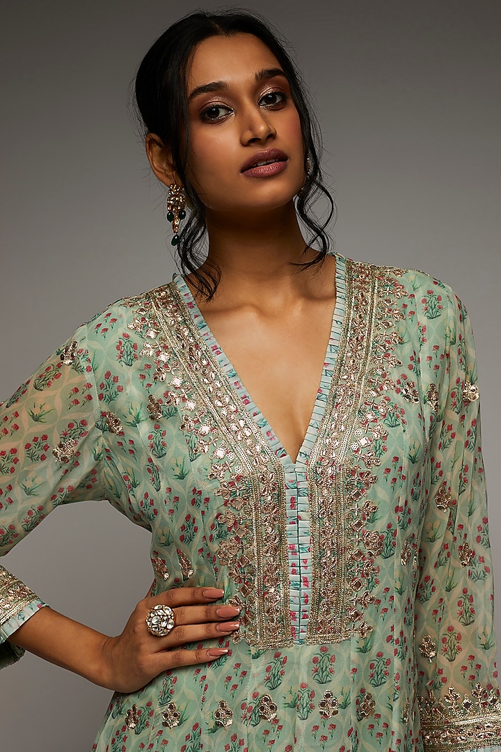 Mint Green Embroidered Tunic Set by GOPI VAID at Pernia's Pop Up Shop