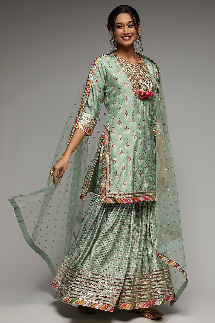 Blue Tussar Silk Gharara Set by GOPI VAID at Pernia's Pop Up Shop