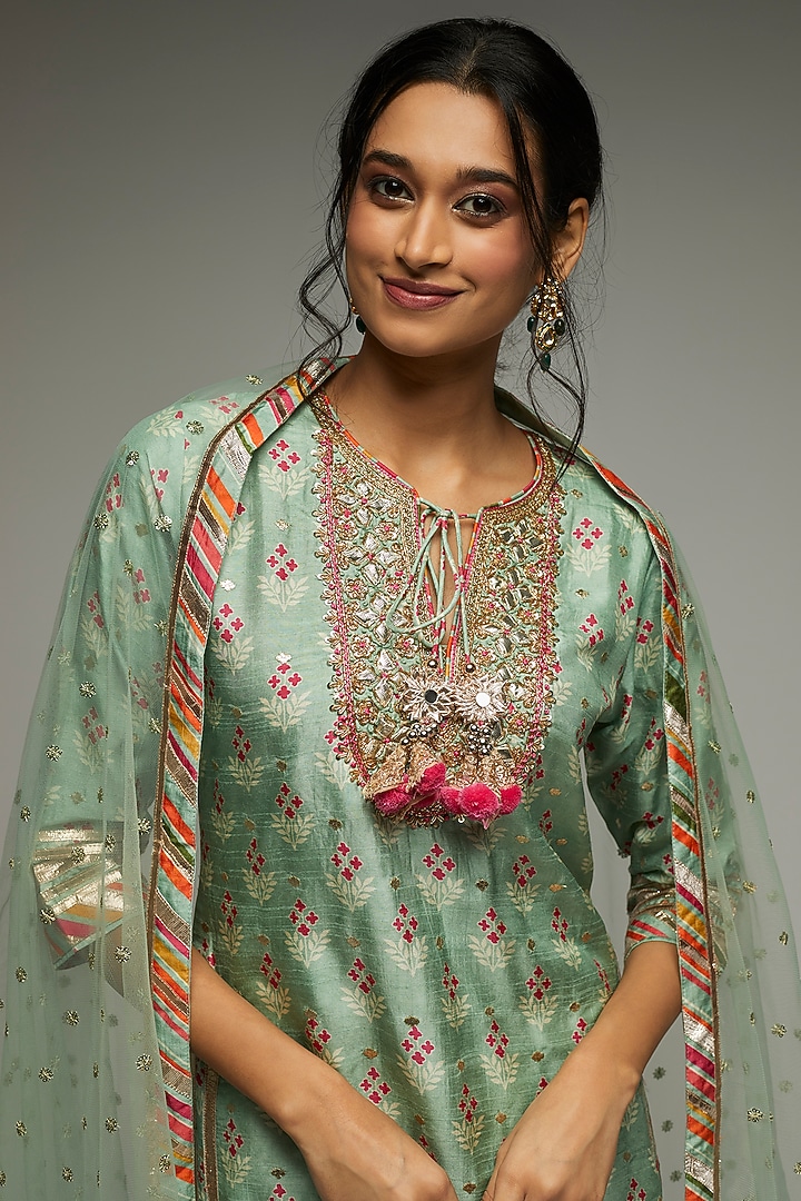 Blue Tussar Silk Gharara Set by GOPI VAID at Pernia's Pop Up Shop