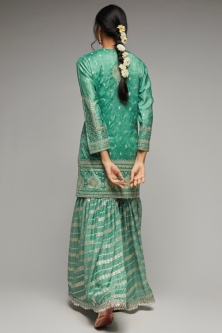 Green Jamdani Gharara Set by GOPI VAID at Pernia's Pop Up Shop