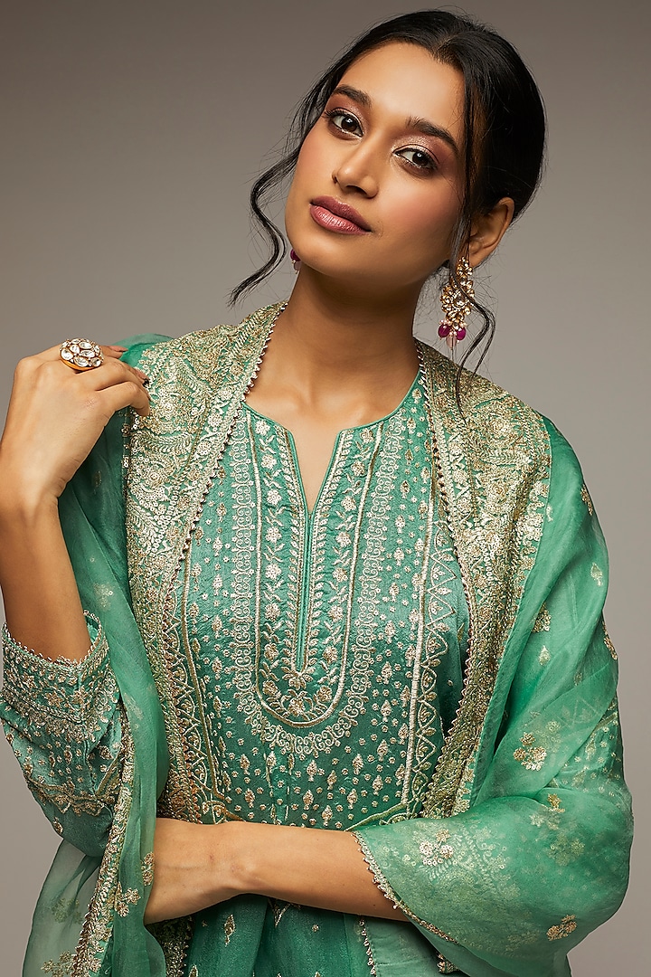 Green Jamdani Gharara Set by GOPI VAID at Pernia's Pop Up Shop