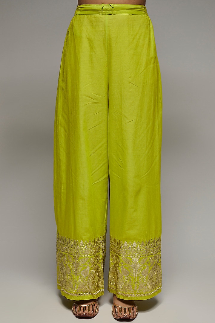 Lime Green Silk Embroidered Kurta Set by GOPI VAID at Pernia's Pop Up Shop