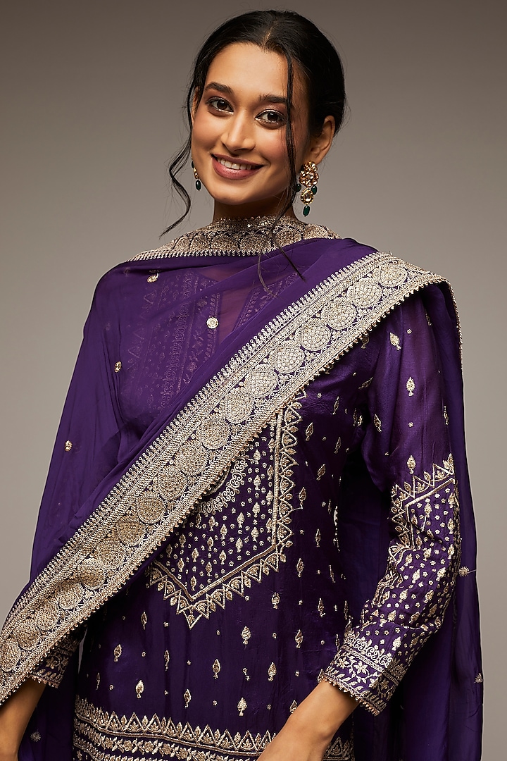 Purple Jamdani Gharara Set by GOPI VAID at Pernia's Pop Up Shop