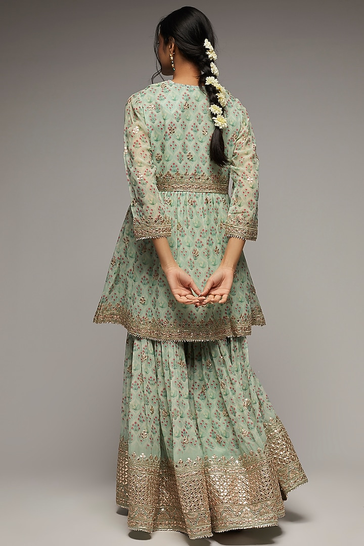 Blue Georgette Embroidered Wedding Sharara Set by GOPI VAID at Pernia's Pop Up Shop