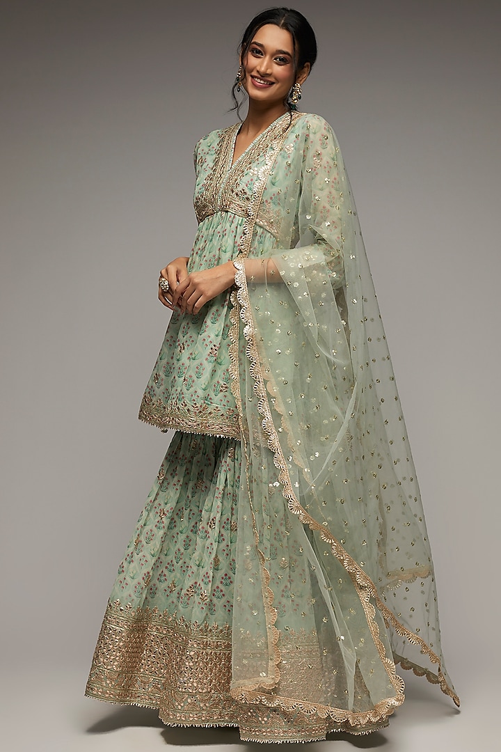 Blue Georgette Embroidered Wedding Sharara Set by GOPI VAID at Pernia's Pop Up Shop