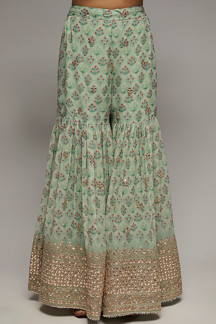 Blue Georgette Embroidered Wedding Sharara Set by GOPI VAID at Pernia's Pop Up Shop