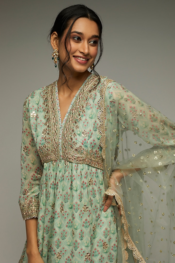 Blue Georgette Embroidered Wedding Sharara Set by GOPI VAID at Pernia's Pop Up Shop